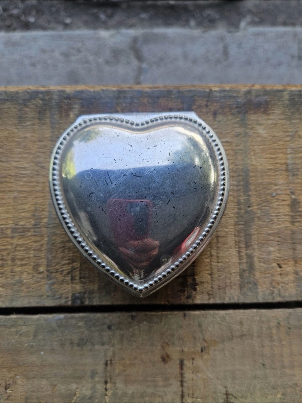 Vintage Heart Shaped Silver Tone Trinket Box 3”